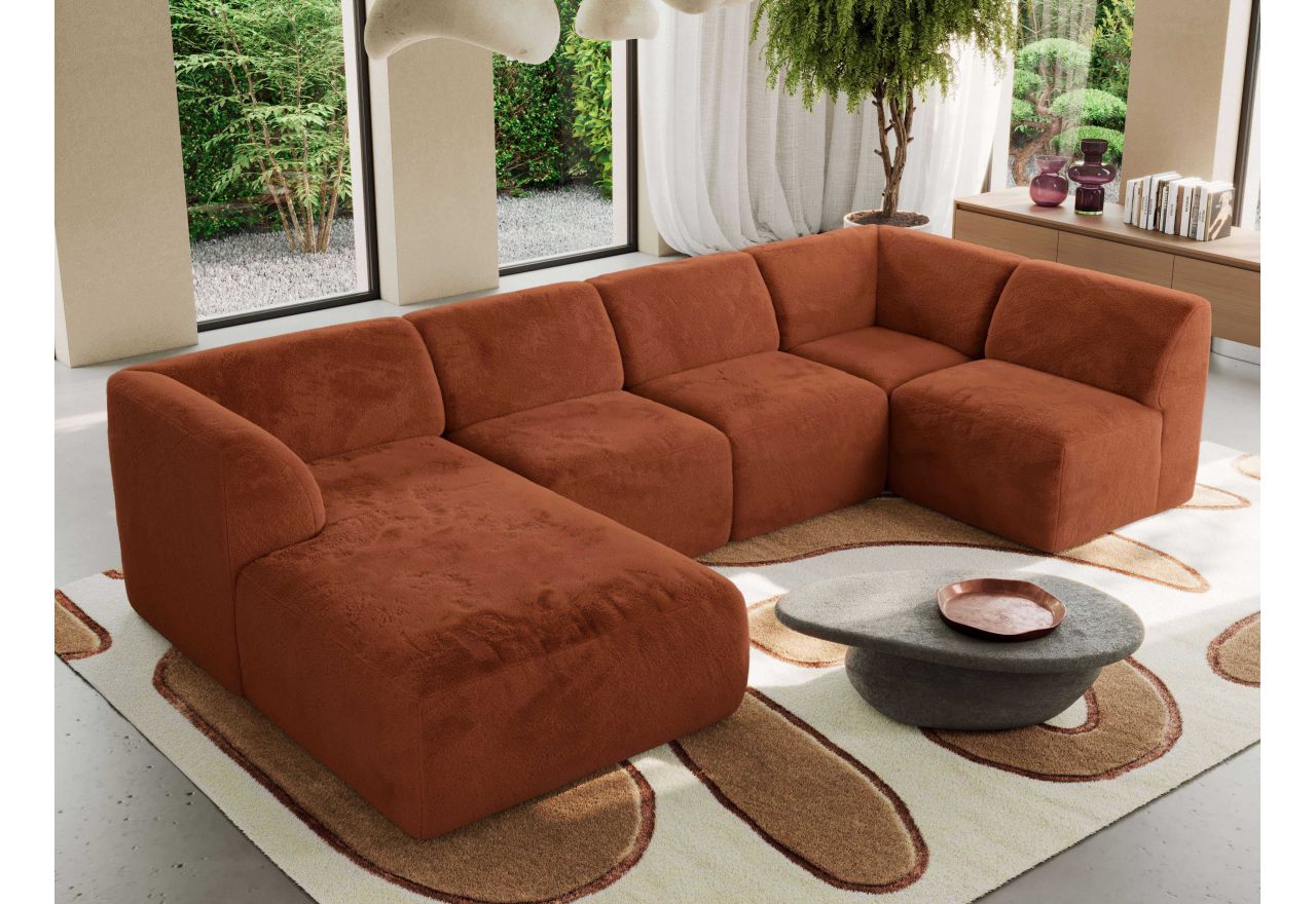 Narożnik MODARO U 6M - strona lewa - pomarańczowy, plusz