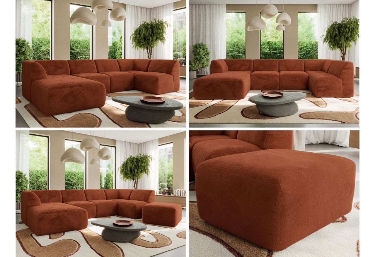 Narożnik MODARO U 6M - strona lewa - pomarańczowy, plusz