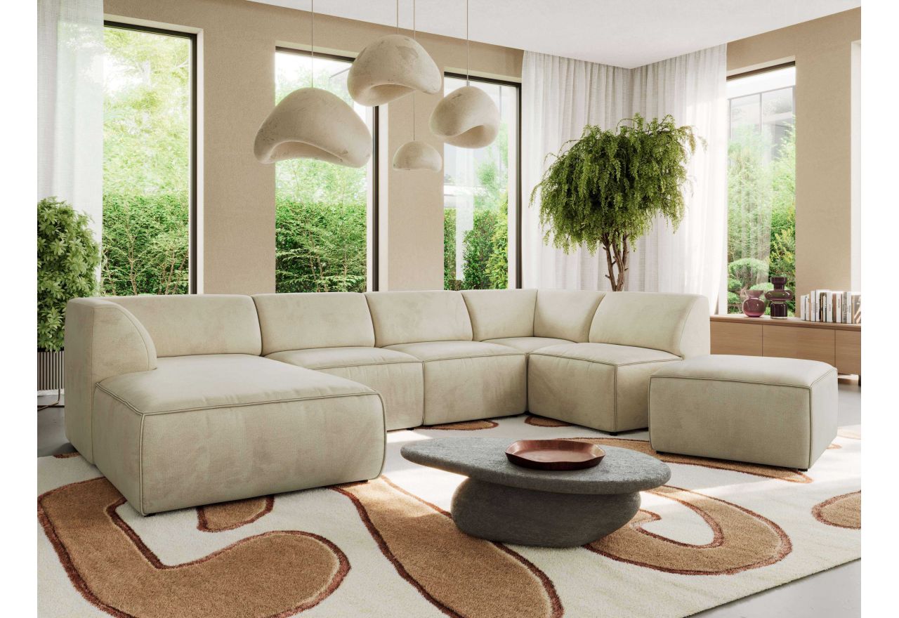 Narożnik MODARO U 6M - strona lewa - beżowy, welwet