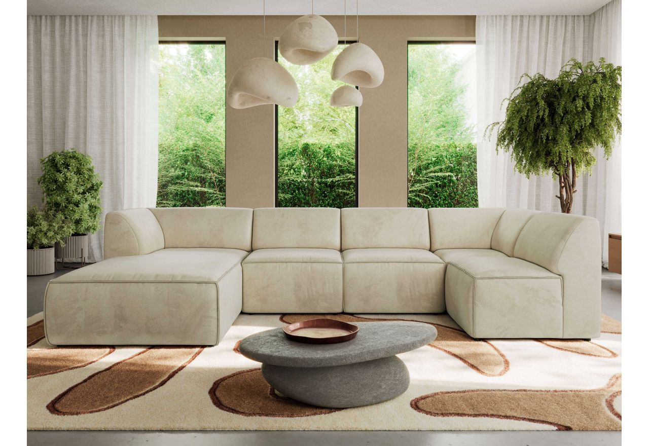 Narożnik MODARO U 6M - strona lewa - beżowy, welwet