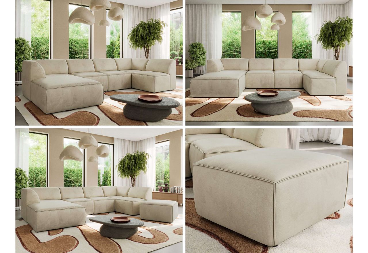 Narożnik MODARO U 6M - strona lewa - beżowy, welwet