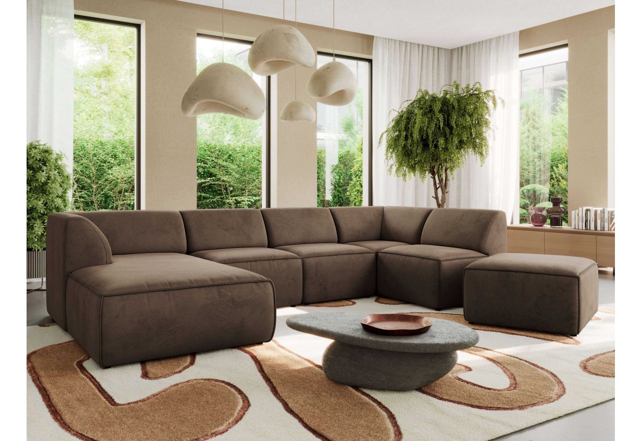 Narożnik MODARO U 6M - strona lewa - brązowy, welwet