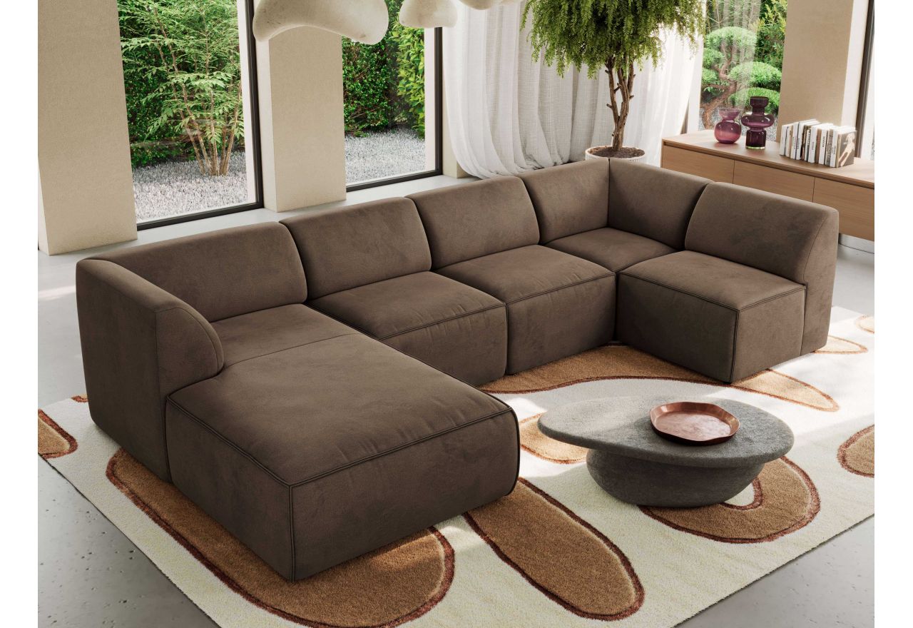 Narożnik MODARO U 6M - strona lewa - brązowy, welwet