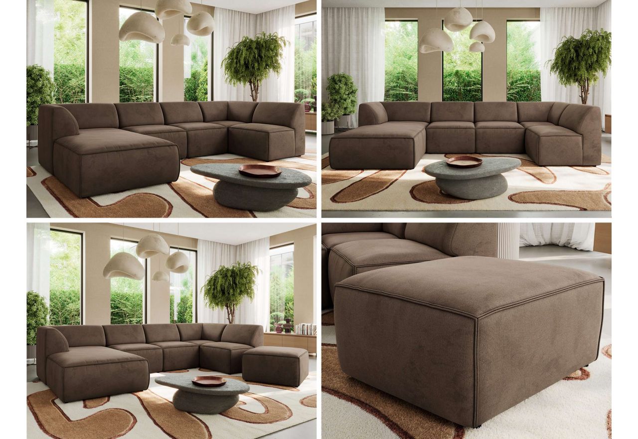 Narożnik MODARO U 6M - strona lewa - brązowy, welwet