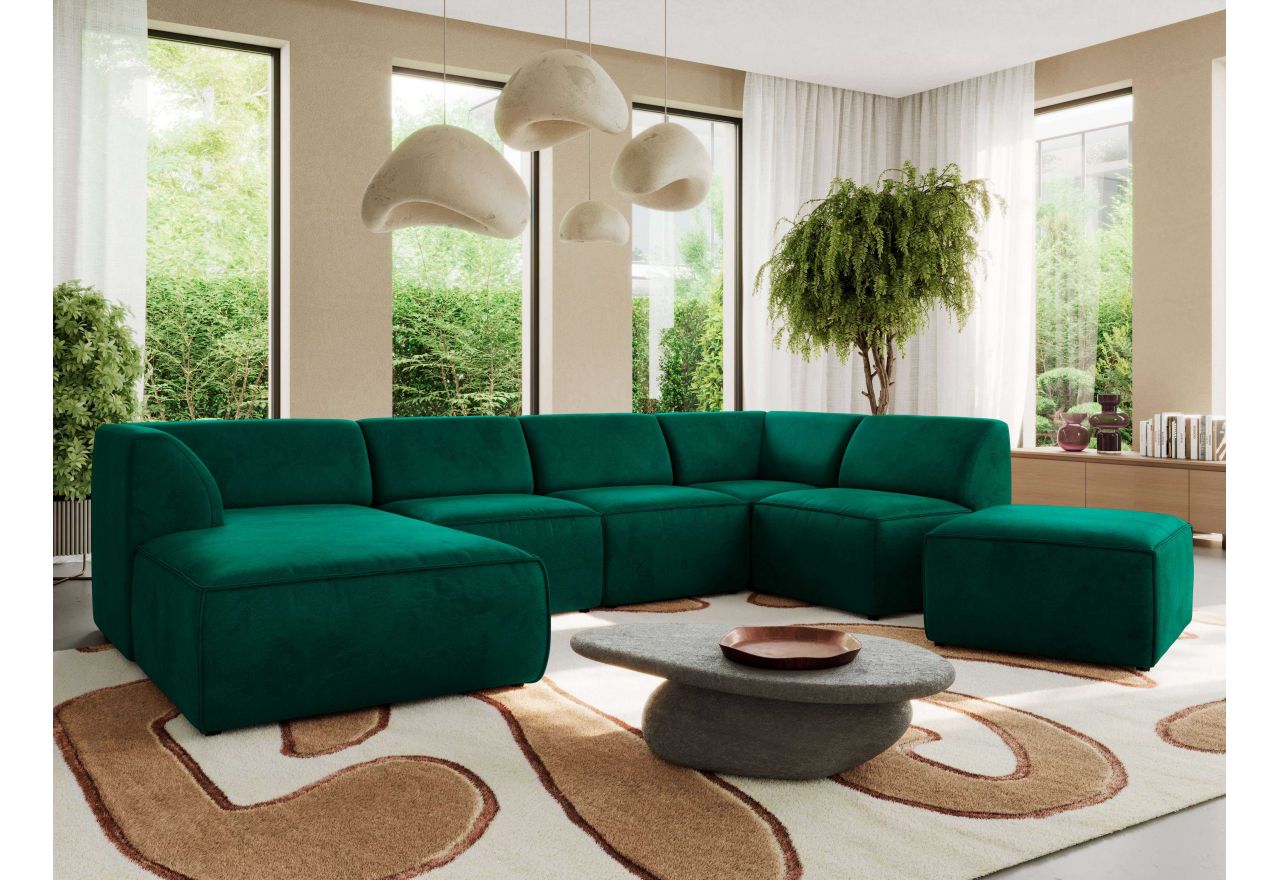 Narożnik MODARO U 6M - strona lewa - ciemnozielony, welwet