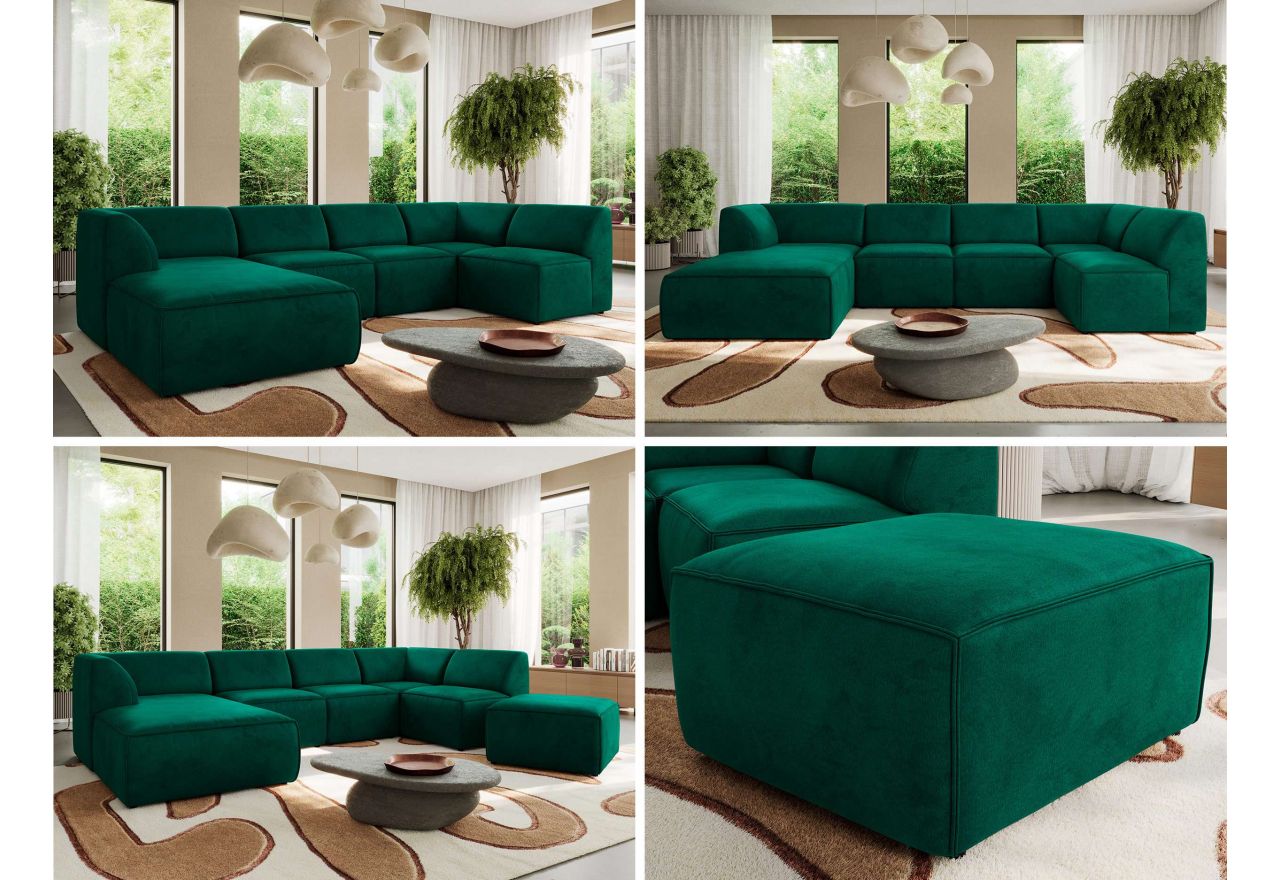 Narożnik MODARO U 6M - strona lewa - ciemnozielony, welwet