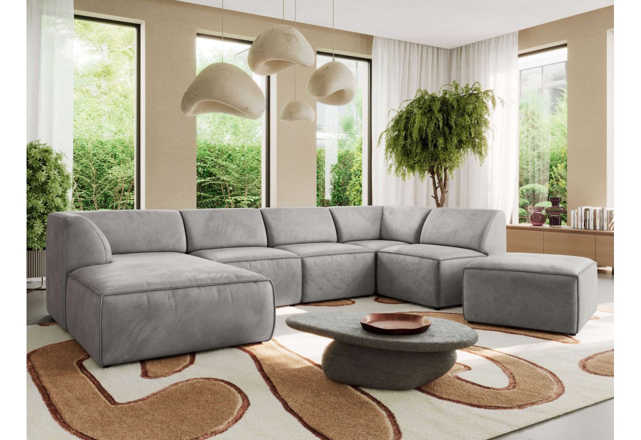 Narożnik MODARO U 6M - strona lewa - jasnoszary, welwet