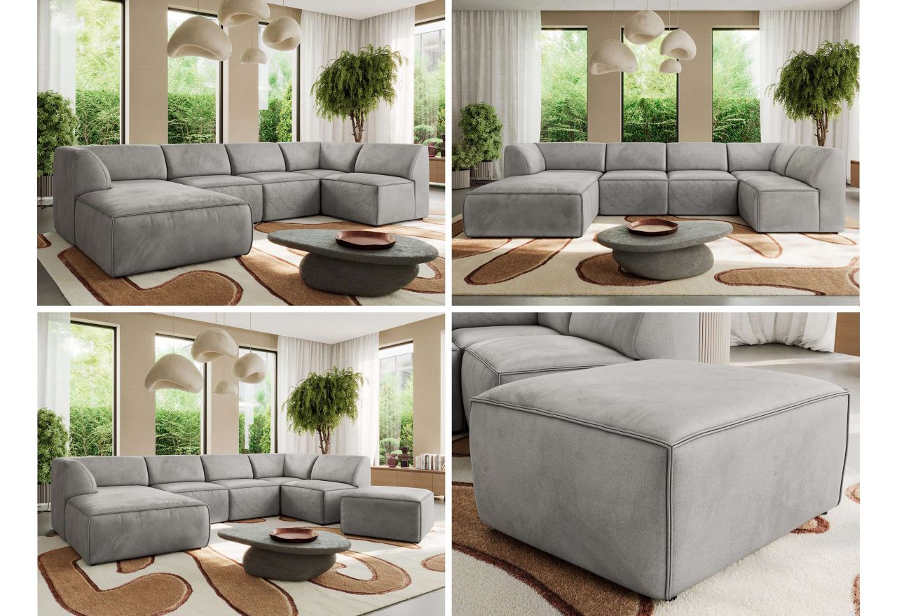 Narożnik MODARO U 6M - strona lewa - jasnoszary, welwet