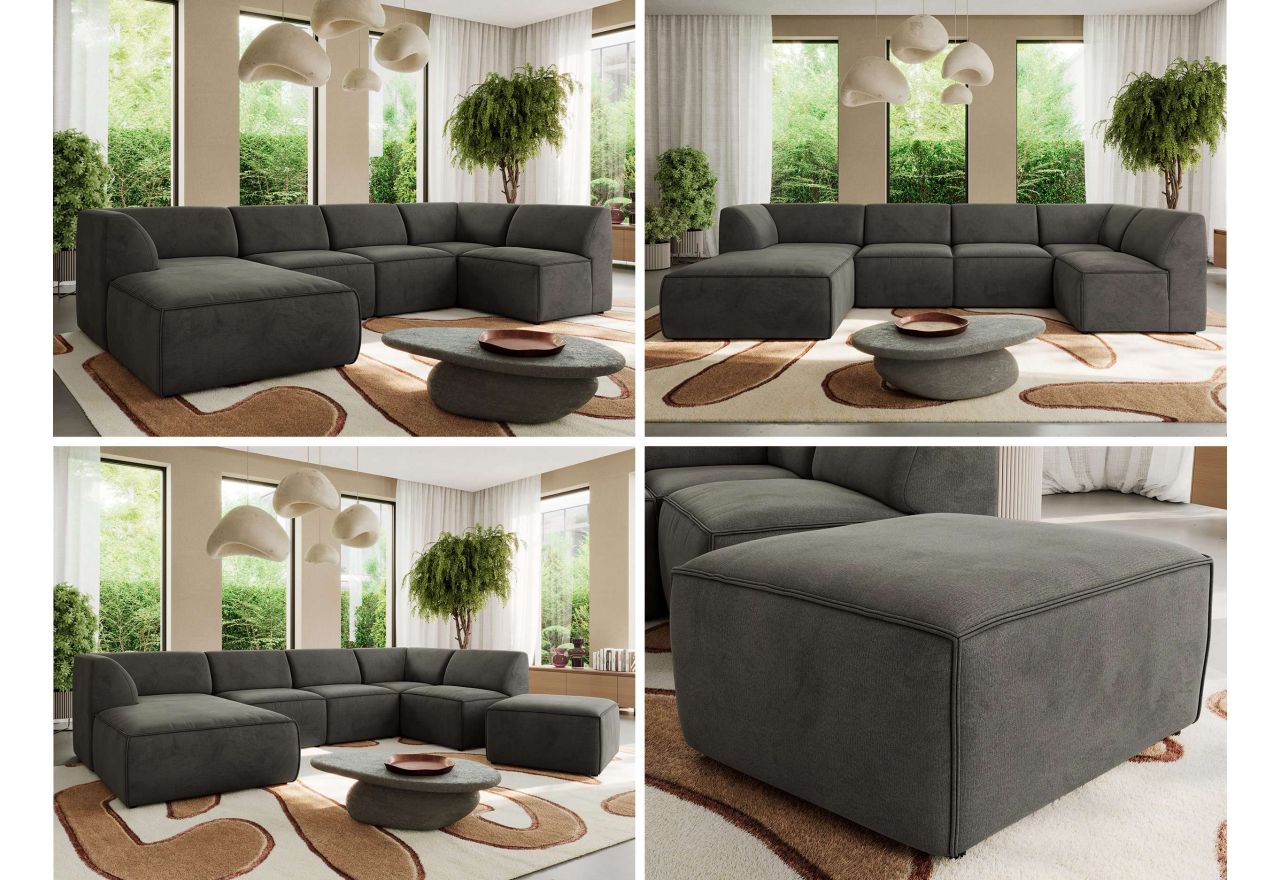 Narożnik MODARO U 6M - strona lewa - ciemnoszary, welwet