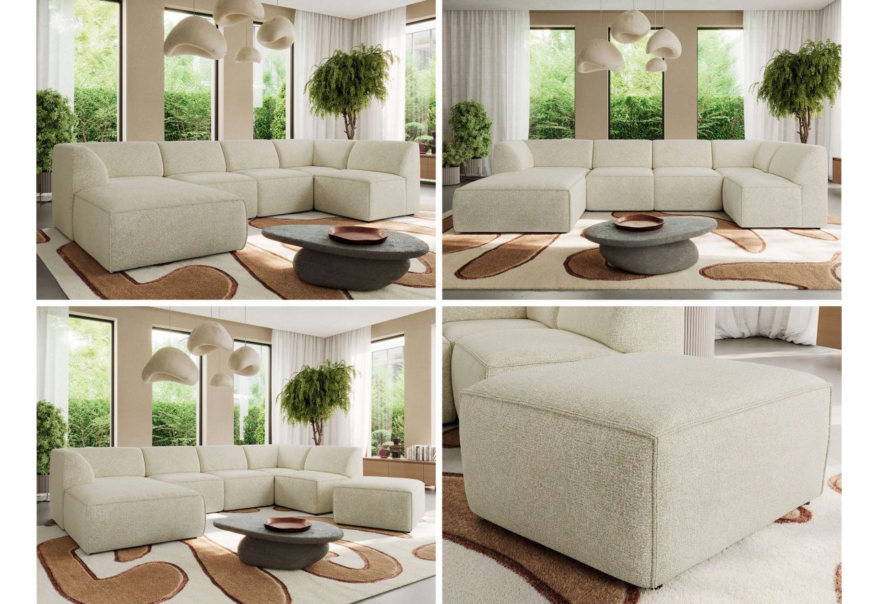 Narożnik MODARO U 6M - strona lewa - kremowy, struktura