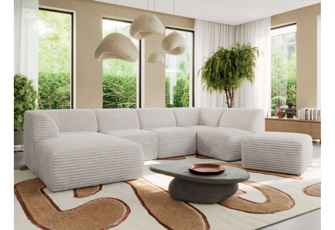 Narożnik MODARO U 6M - strona lewa - beżowy, sztruks