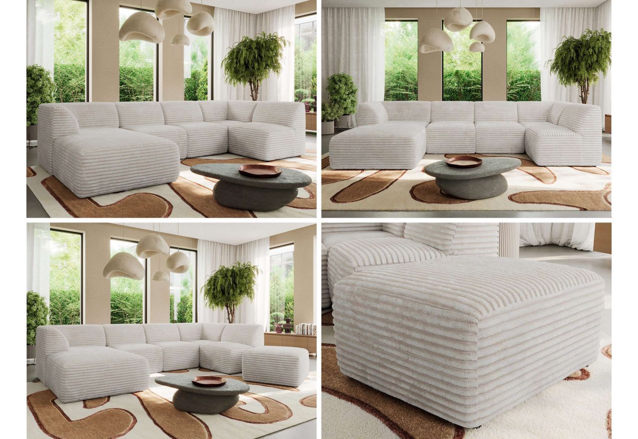 Narożnik MODARO U 6M - strona lewa - beżowy, sztruks