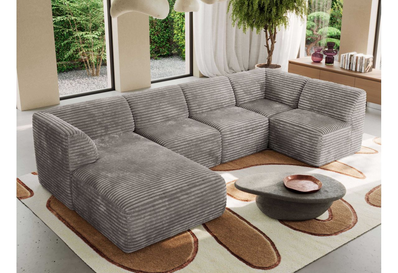 Narożnik MODARO U 6M - strona lewa - jasnobrązowy, sztruks