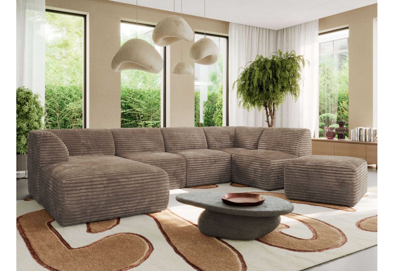 Narożnik MODARO U 6M - strona lewa - brązowy, sztruks