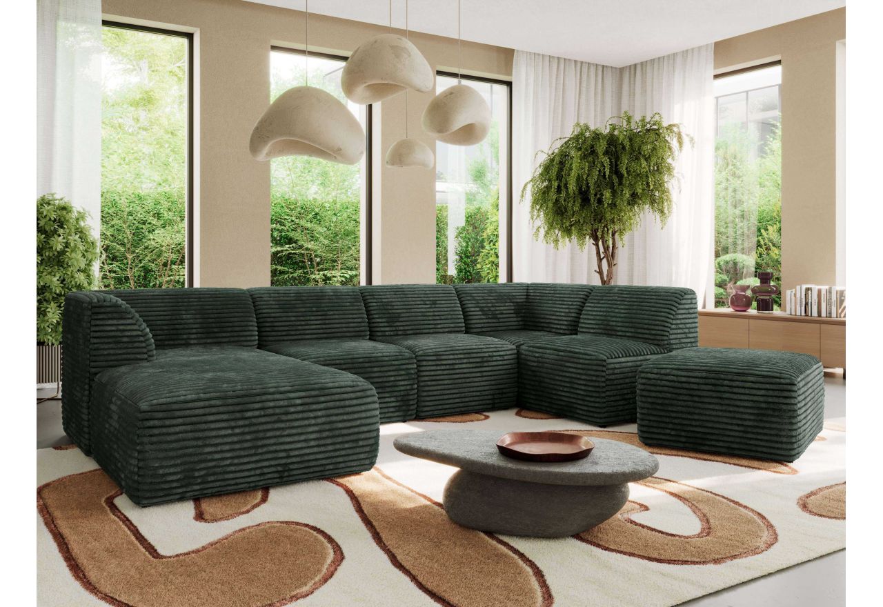 Narożnik MODARO U 6M - strona lewa - ciemnozielony, sztruks