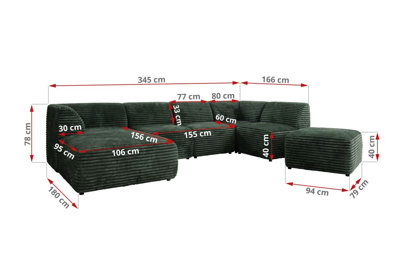 Narożnik MODARO U 6M - strona lewa - ciemnozielony, sztruks