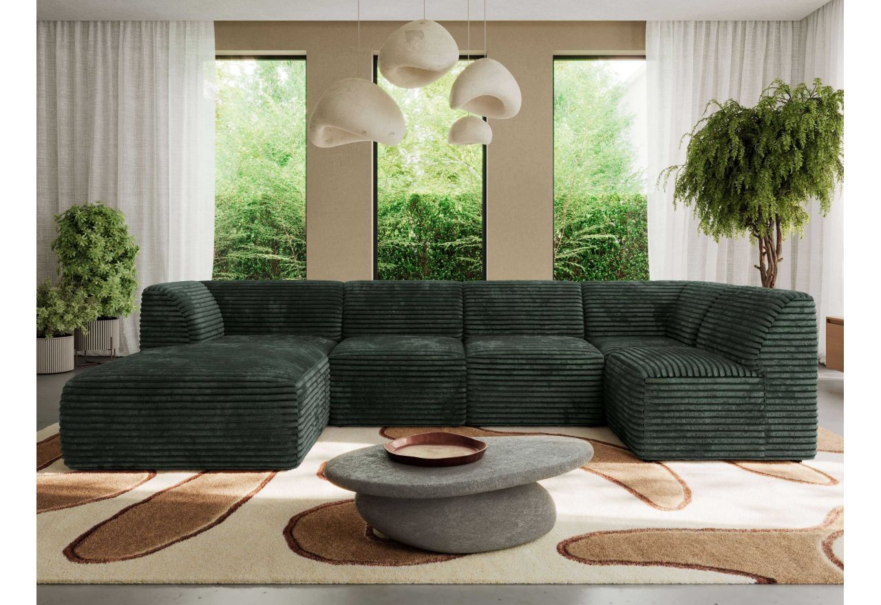 Narożnik MODARO U 6M - strona lewa - ciemnozielony, sztruks