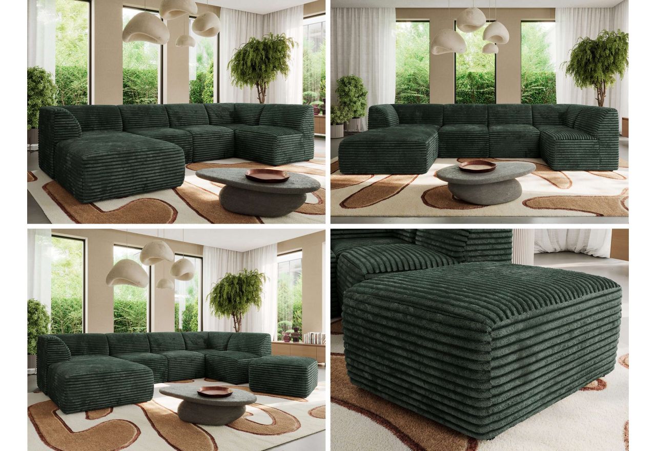 Narożnik MODARO U 6M - strona lewa - ciemnozielony, sztruks