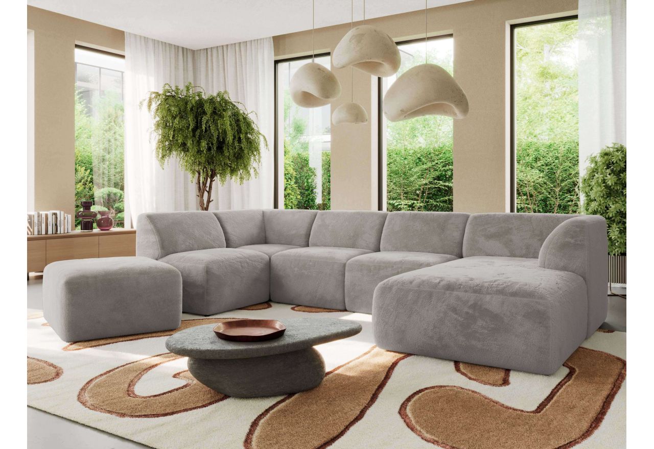 Narożnik MODARO U 6M - strona prawa - jasnoszary, plusz