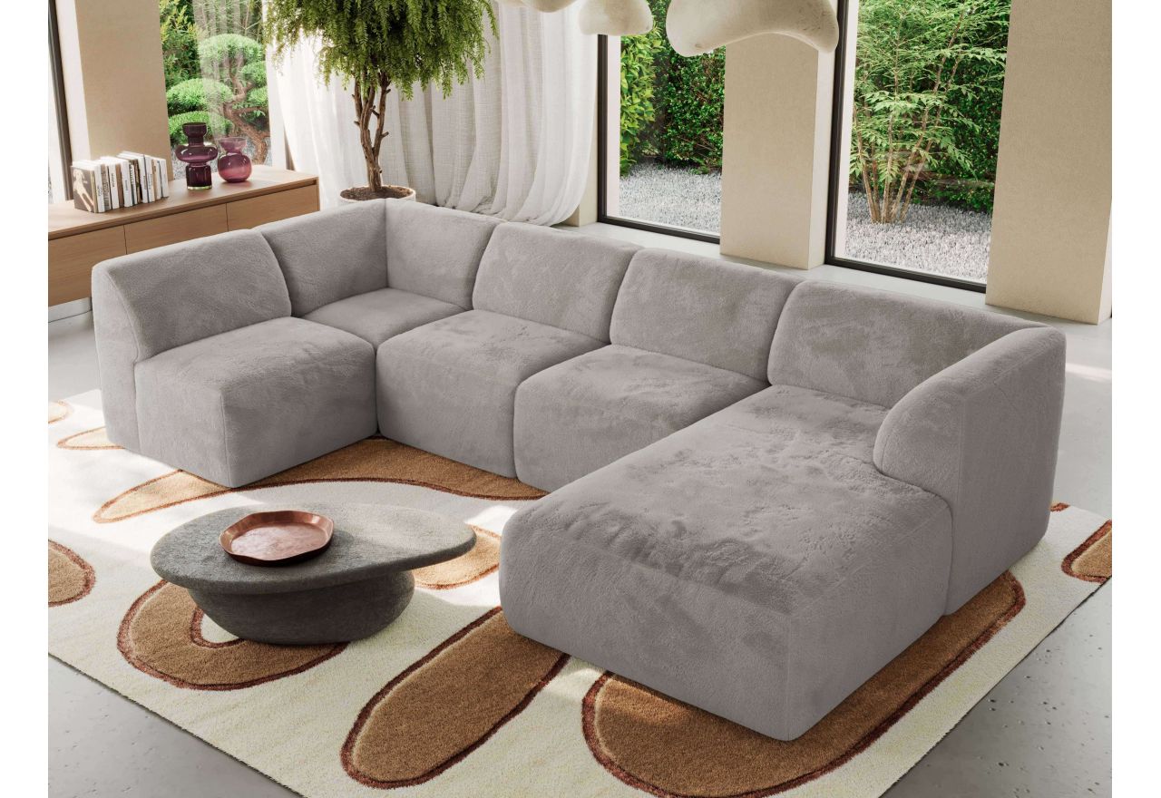 Narożnik MODARO U 6M - strona prawa - jasnoszary, plusz