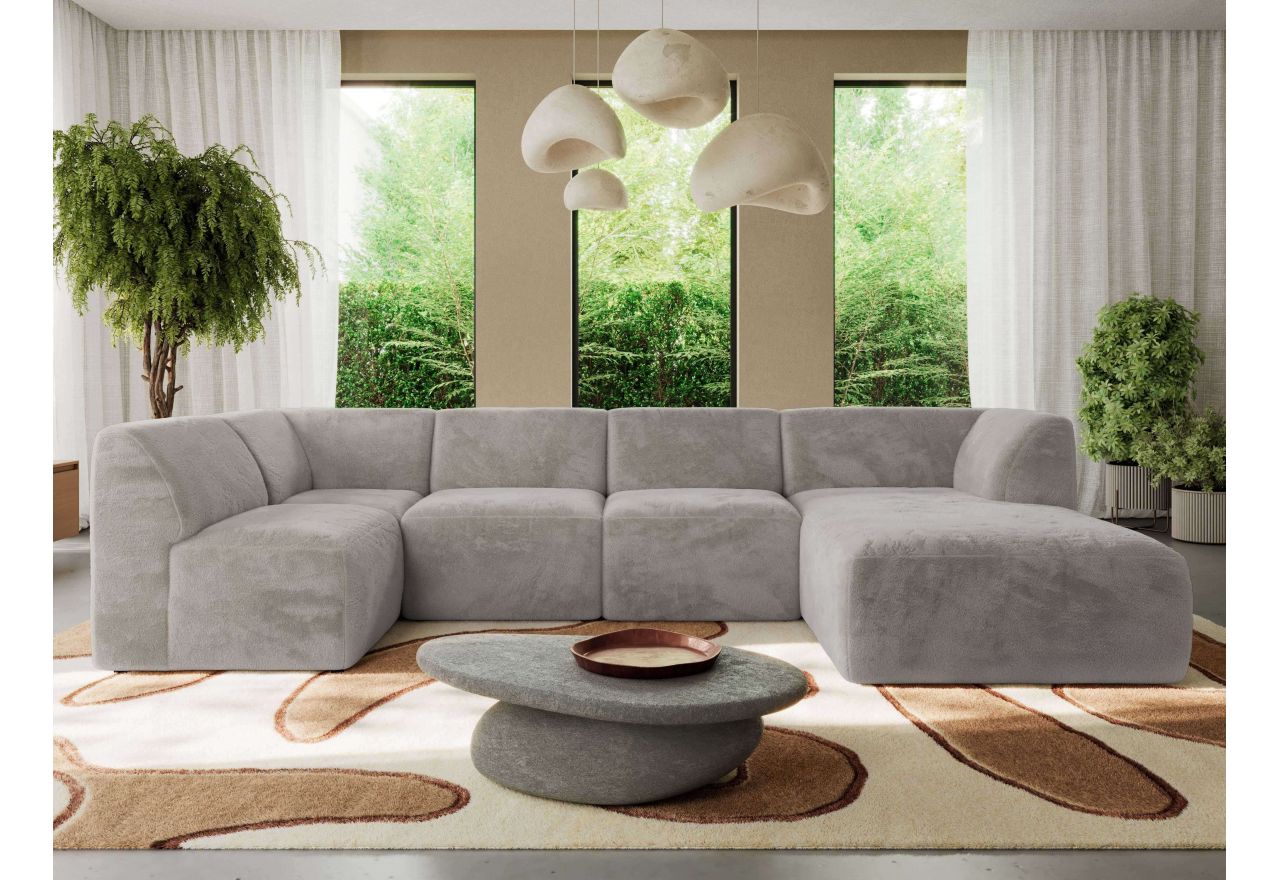 Narożnik MODARO U 6M - strona prawa - jasnoszary, plusz