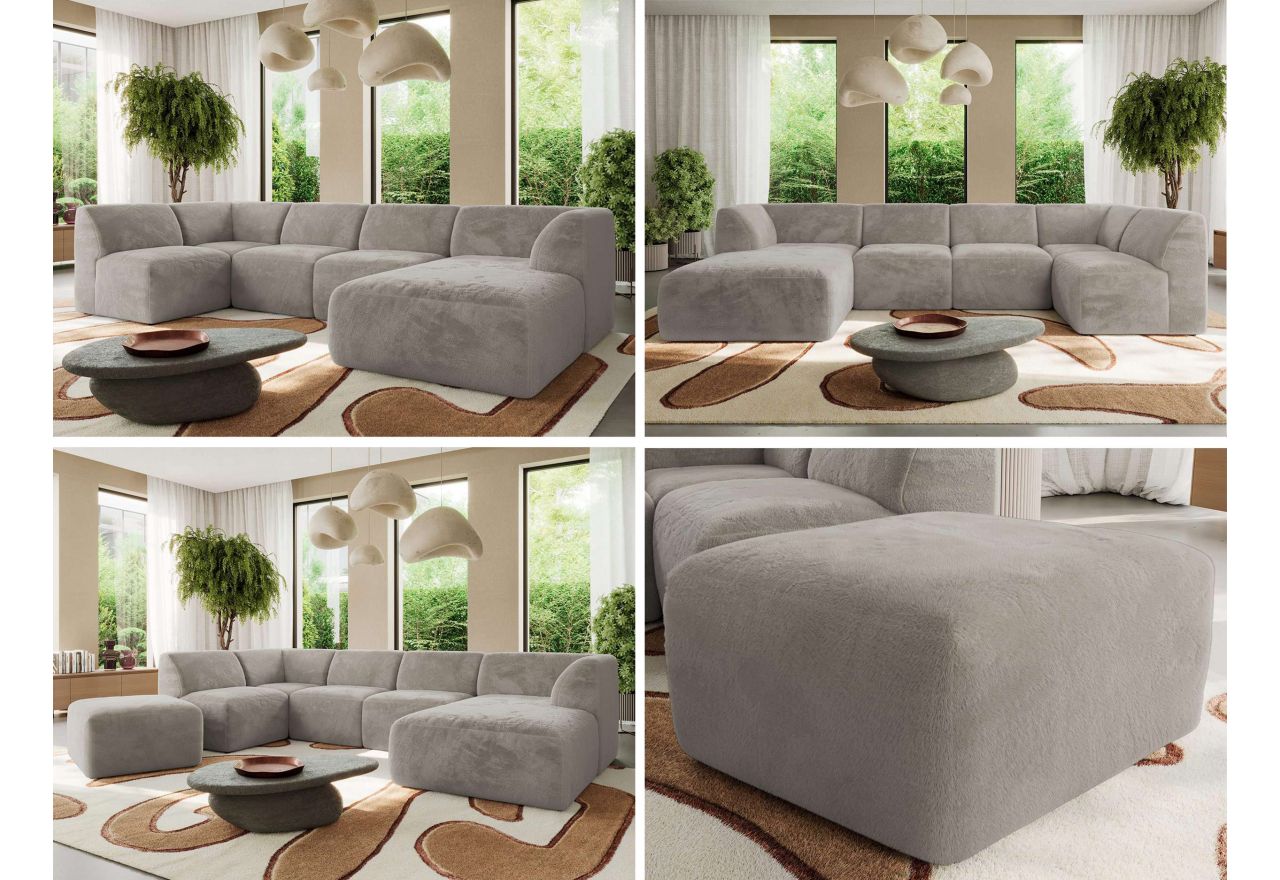 Narożnik MODARO U 6M - strona prawa - jasnoszary, plusz