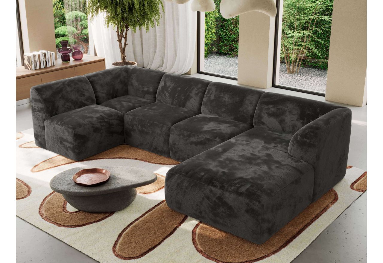 Narożnik MODARO U 6M - strona prawa - ciemnoszary, plusz