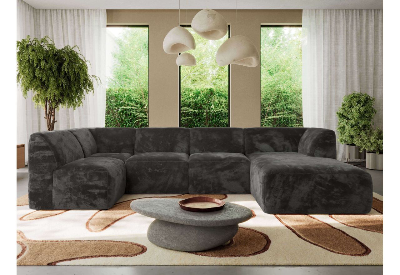 Narożnik MODARO U 6M - strona prawa - ciemnoszary, plusz