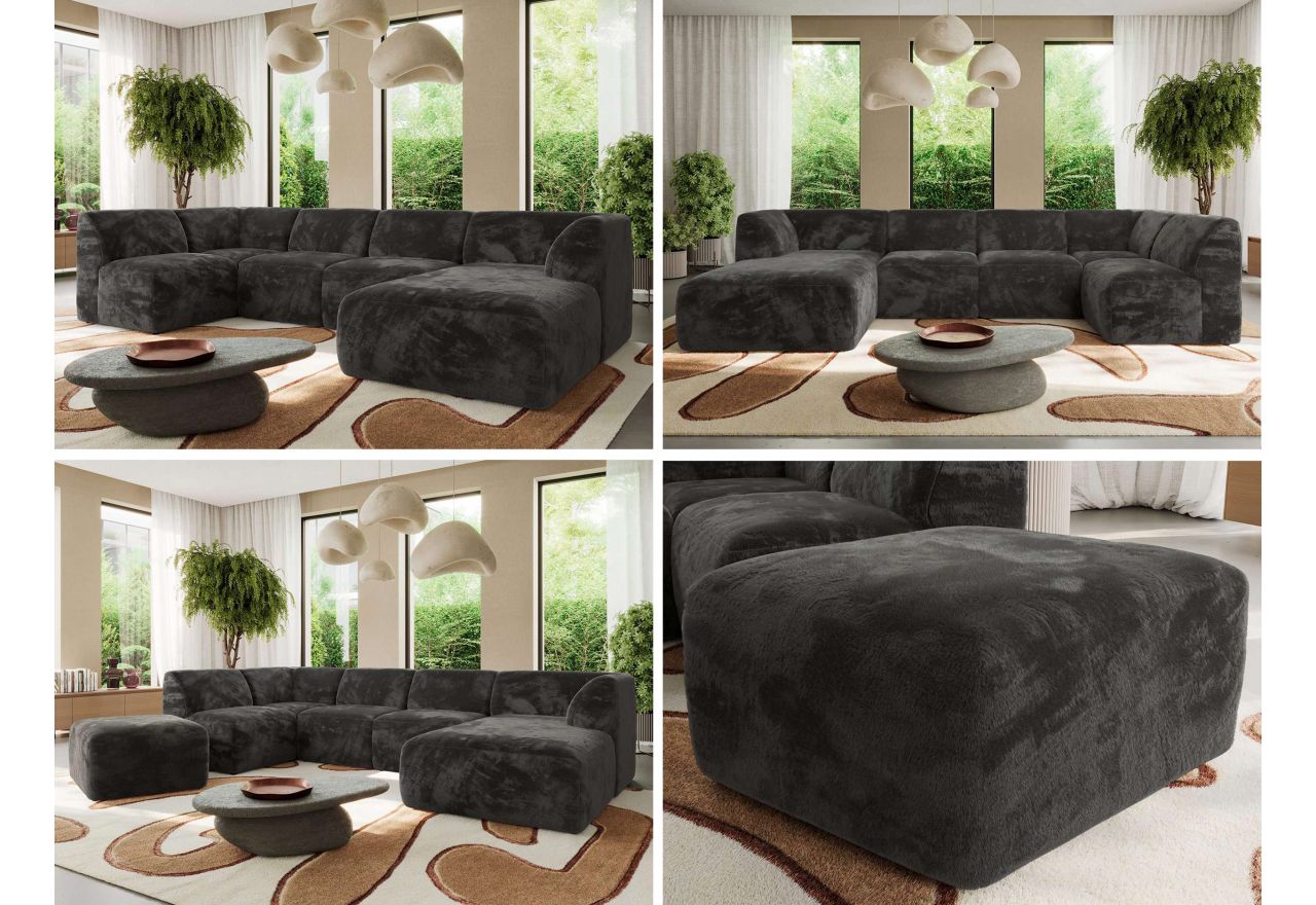 Narożnik MODARO U 6M - strona prawa - ciemnoszary, plusz