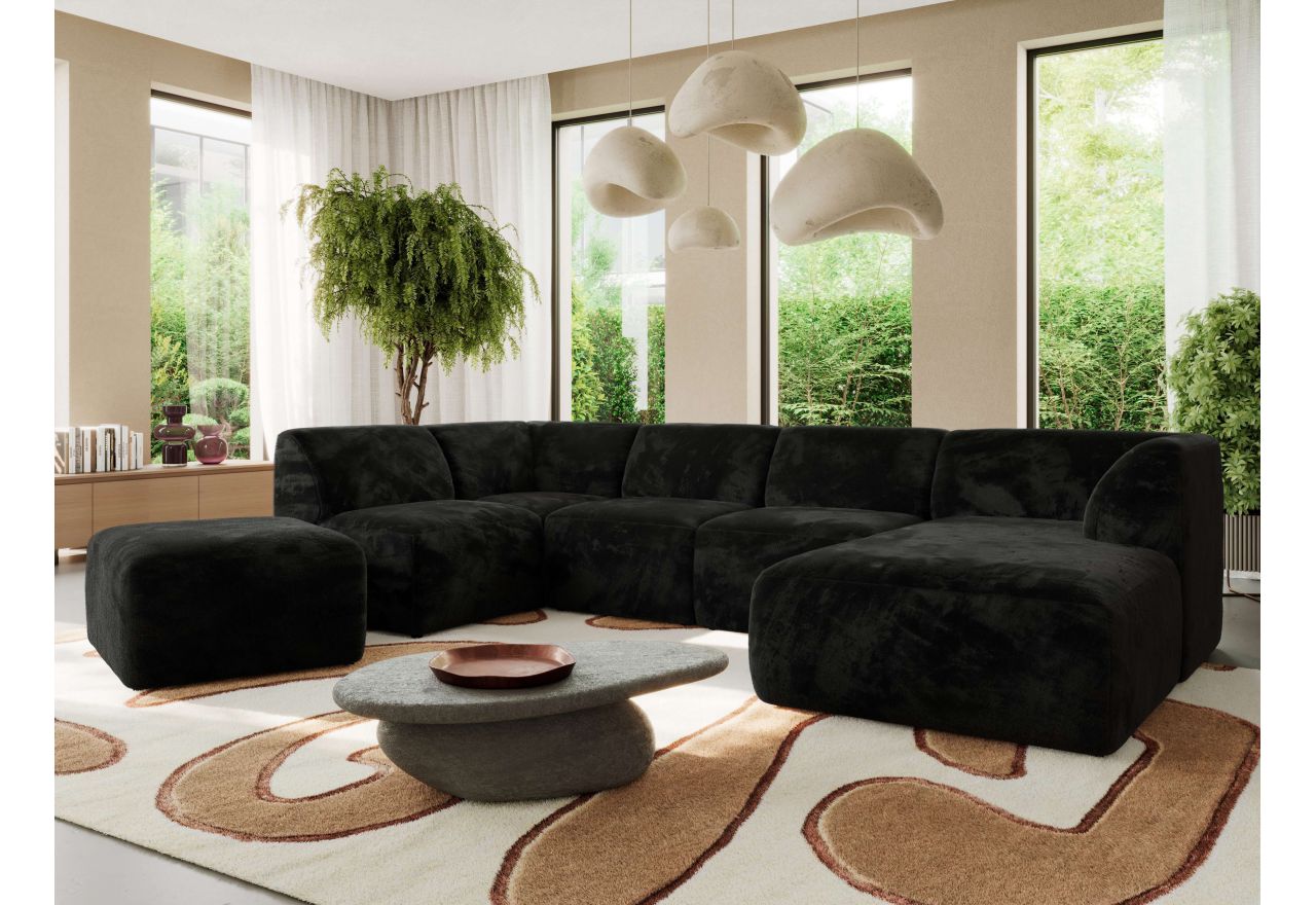 Narożnik MODARO U 6M - strona prawa - czarny, plusz