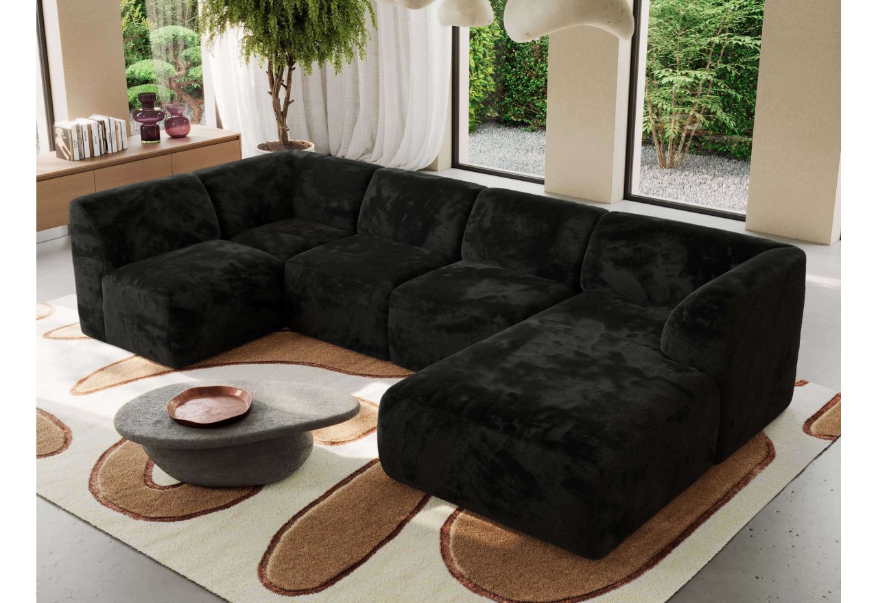 Narożnik MODARO U 6M - strona prawa - czarny, plusz