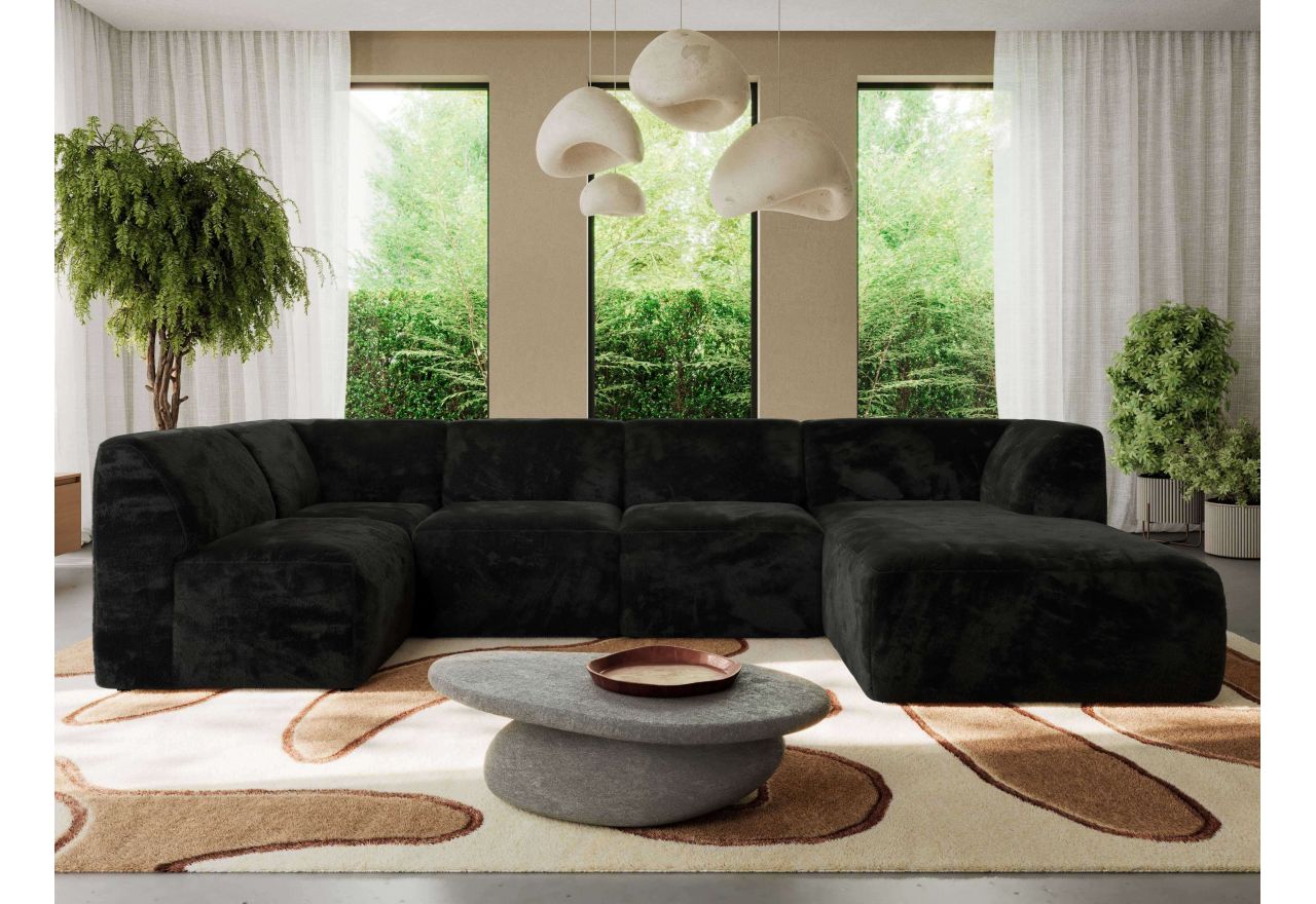 Narożnik MODARO U 6M - strona prawa - czarny, plusz