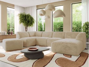 Narożnik MODARO U 6M - strona prawa - kremowy, plusz