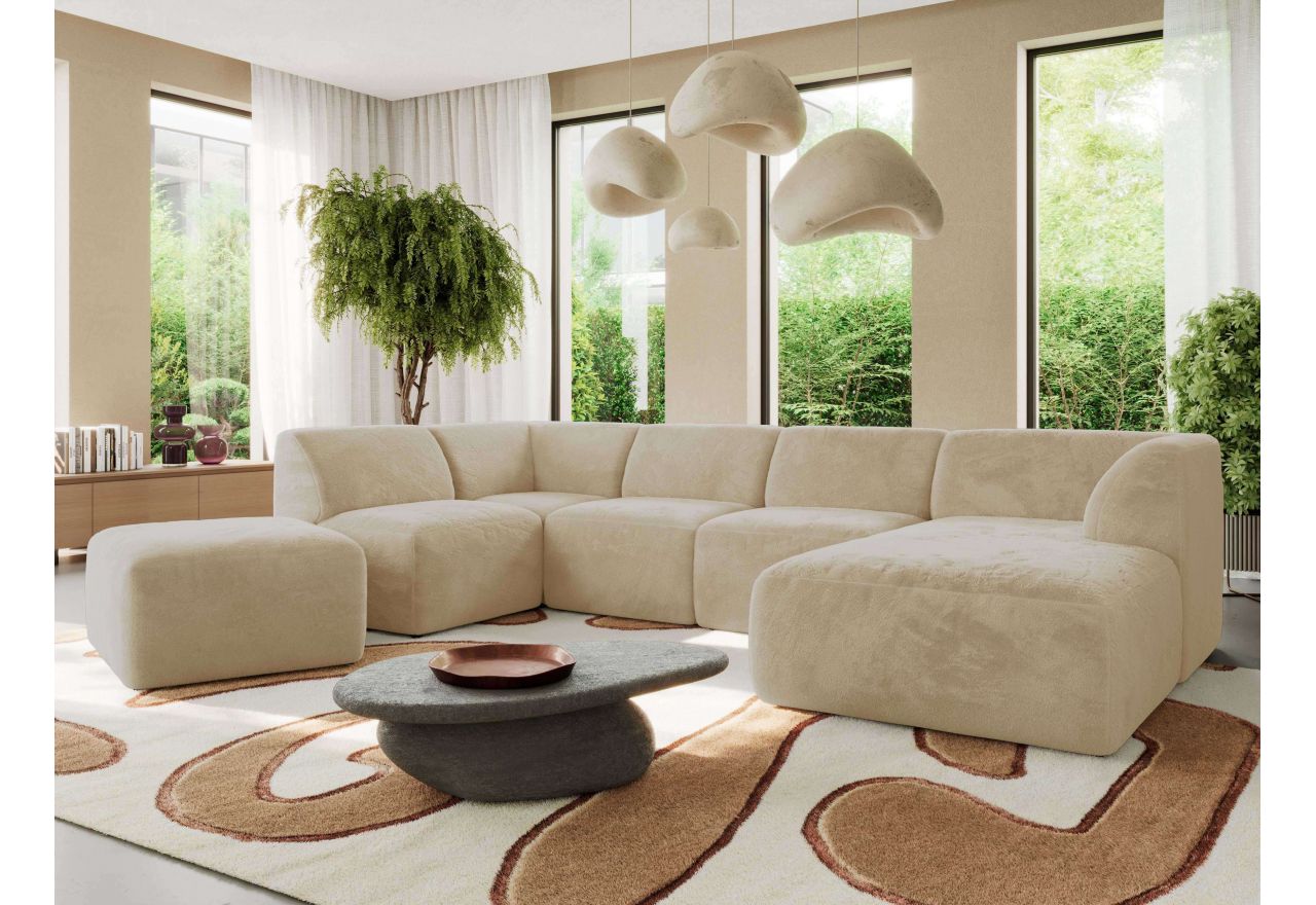 Narożnik MODARO U 6M - strona prawa - kremowy, plusz