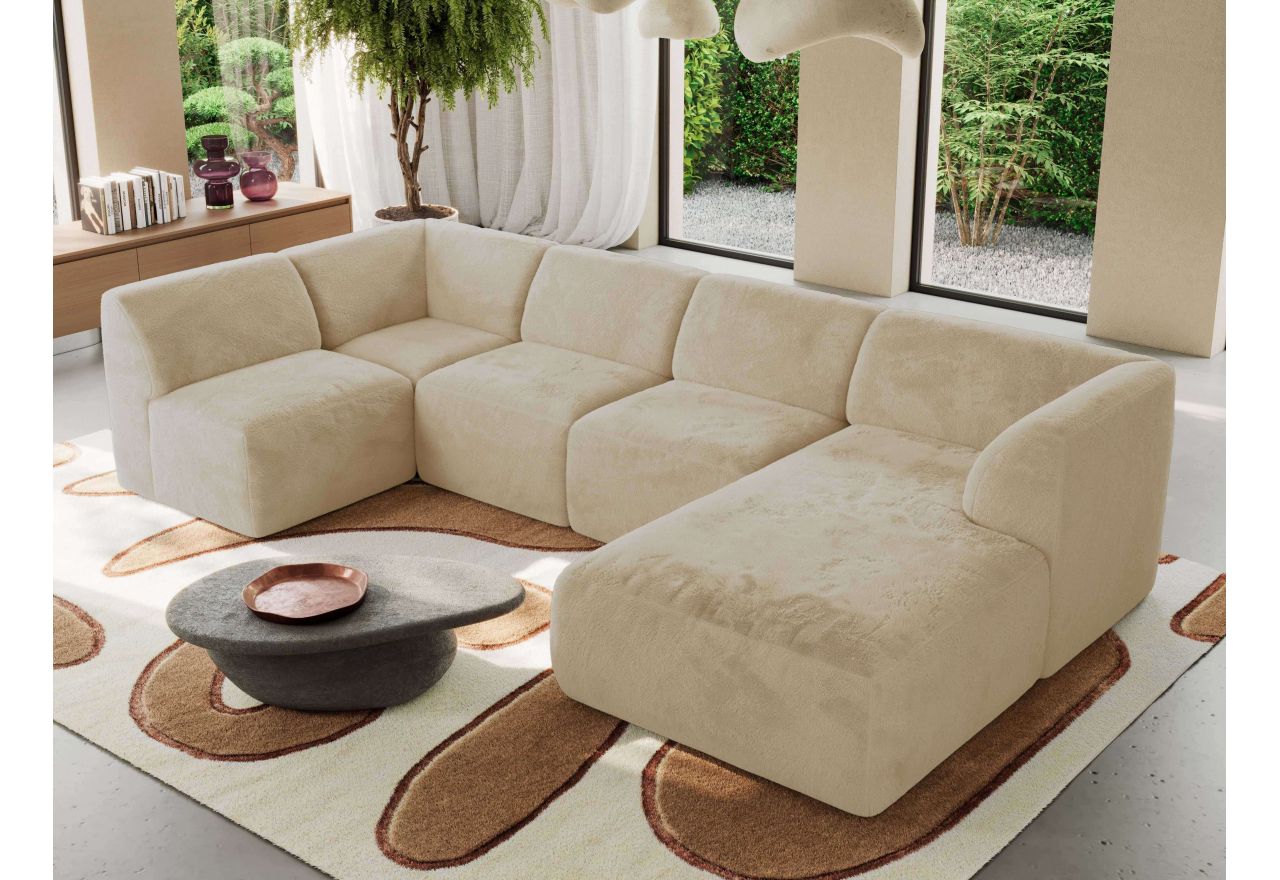 Narożnik MODARO U 6M - strona prawa - kremowy, plusz