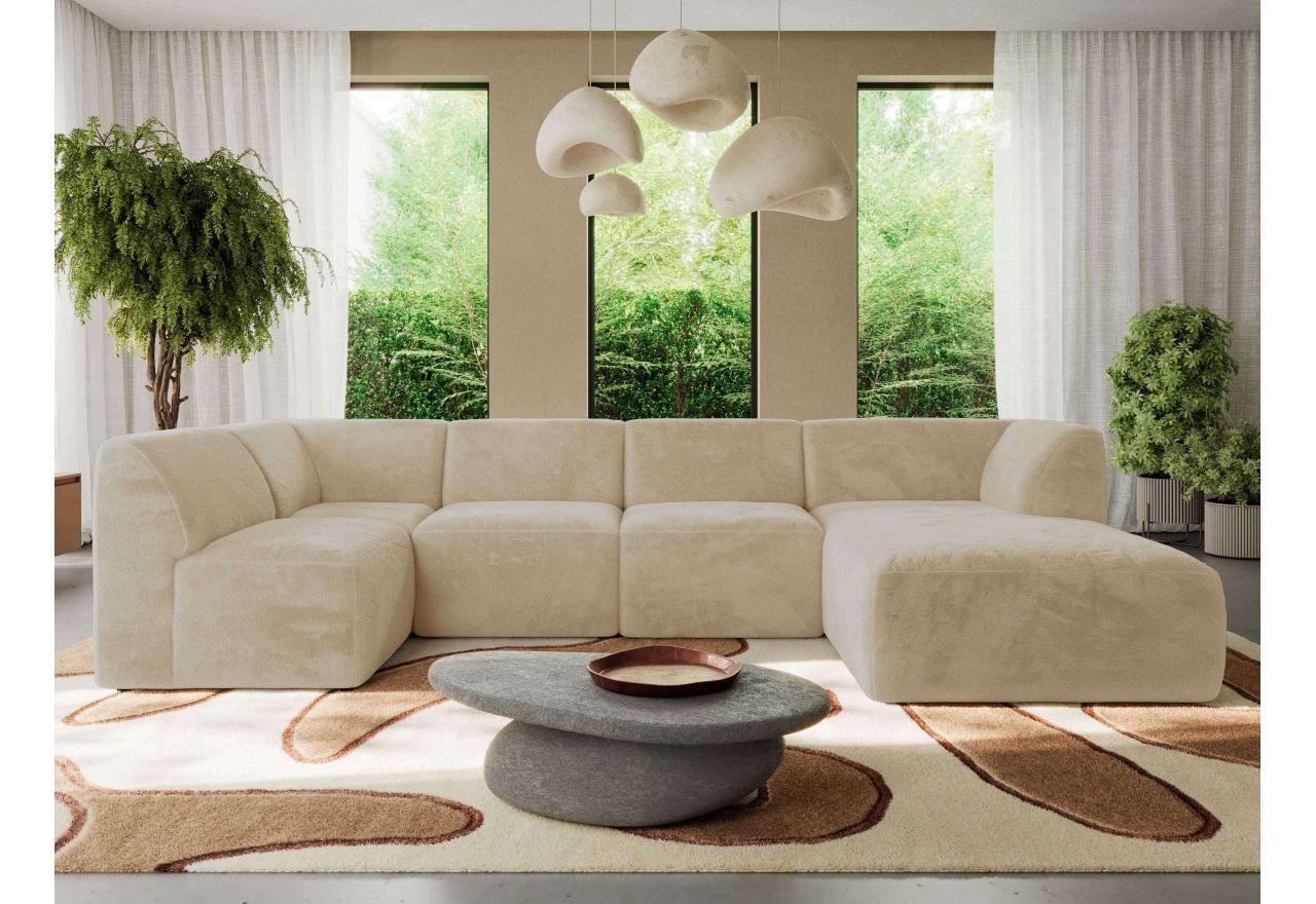 Narożnik MODARO U 6M - strona prawa - kremowy, plusz