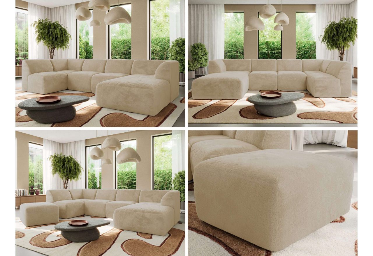 Narożnik MODARO U 6M - strona prawa - kremowy, plusz