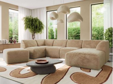 Narożnik MODARO U 6M - strona prawa - beżowy, plusz