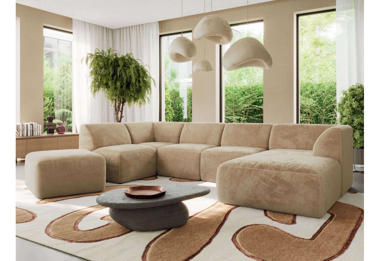 Narożnik MODARO U 6M - strona prawa - beżowy, plusz