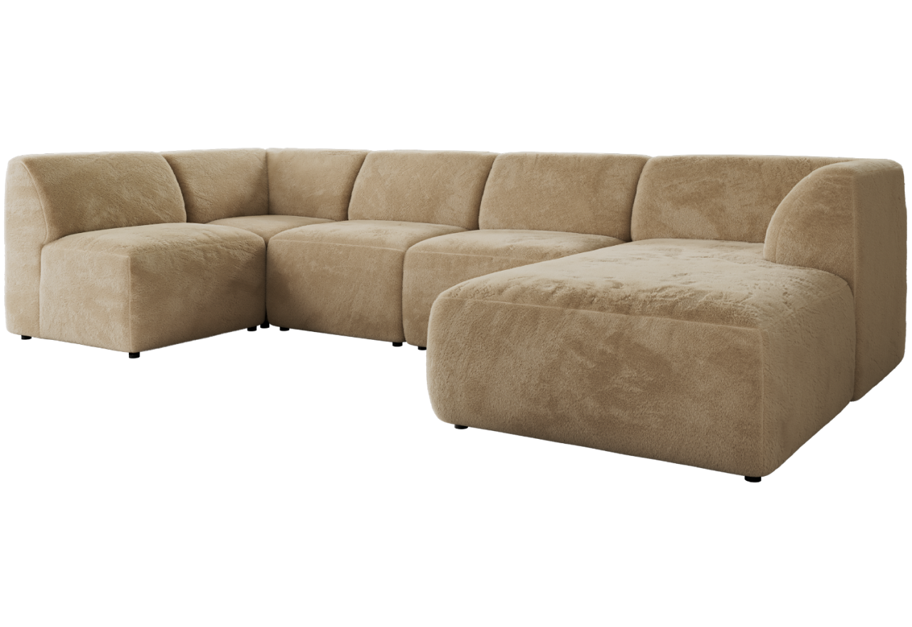 Narożnik MODARO U 6M - strona prawa - beżowy, plusz