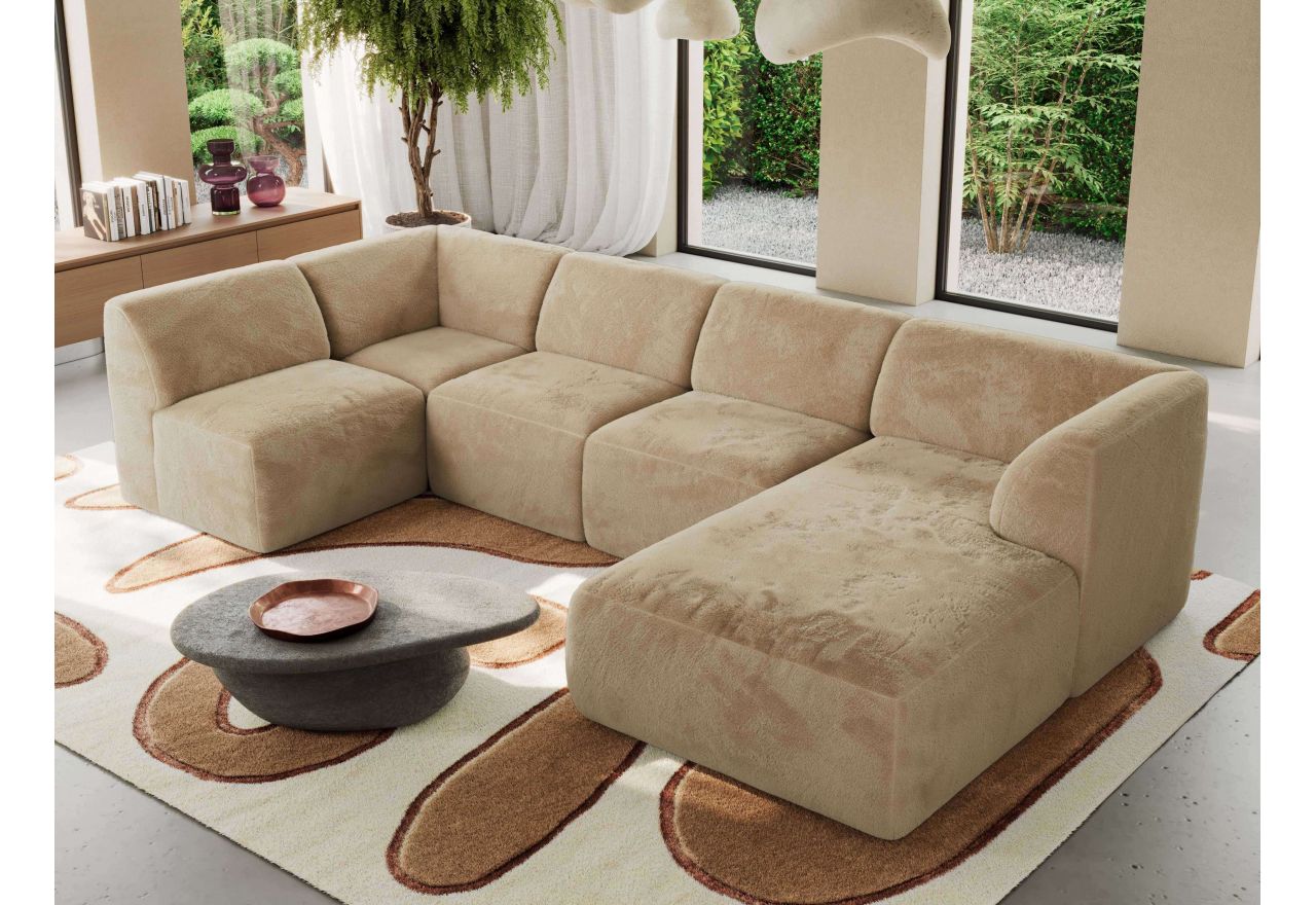 Narożnik MODARO U 6M - strona prawa - beżowy, plusz