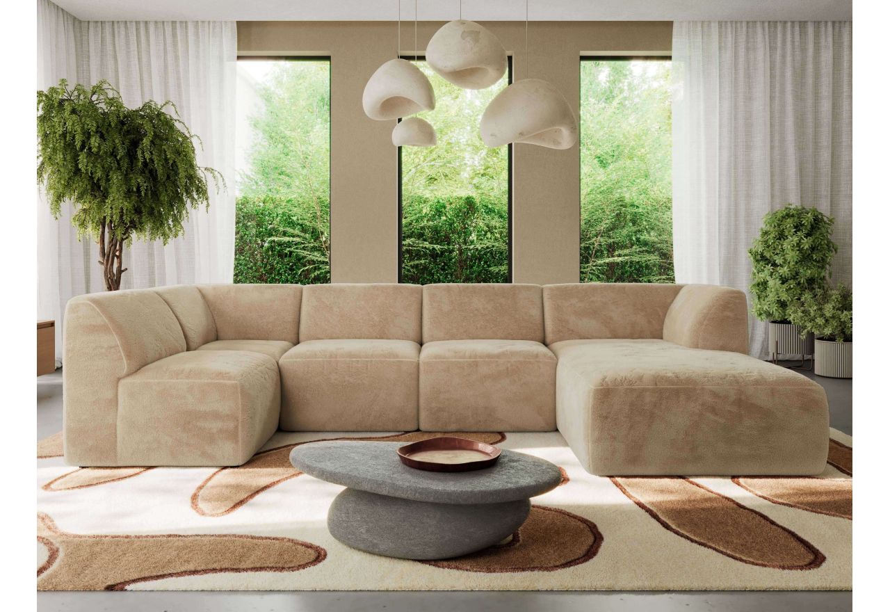 Narożnik MODARO U 6M - strona prawa - beżowy, plusz