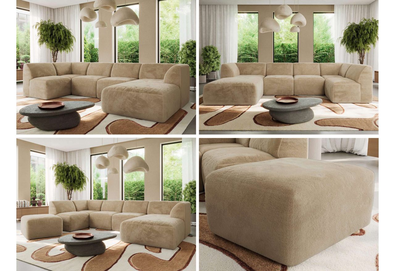 Narożnik MODARO U 6M - strona prawa - beżowy, plusz