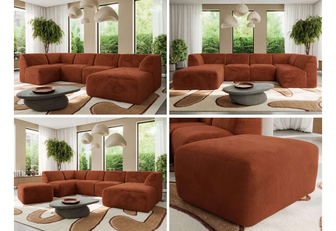 Narożnik MODARO U 6M - strona prawa - pomarańczowy, plusz