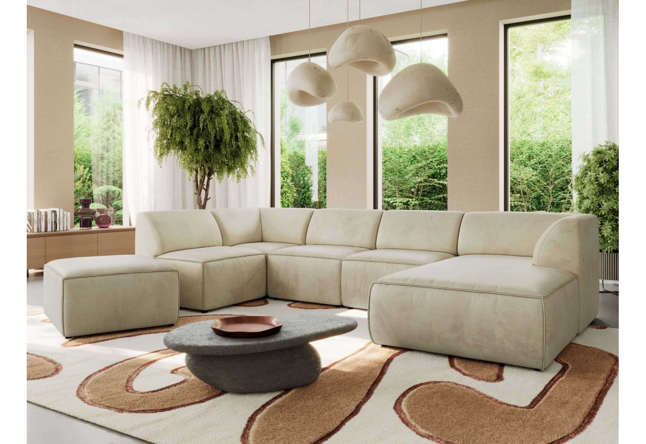 Narożnik MODARO U 6M - strona prawa - beżowy, welwet