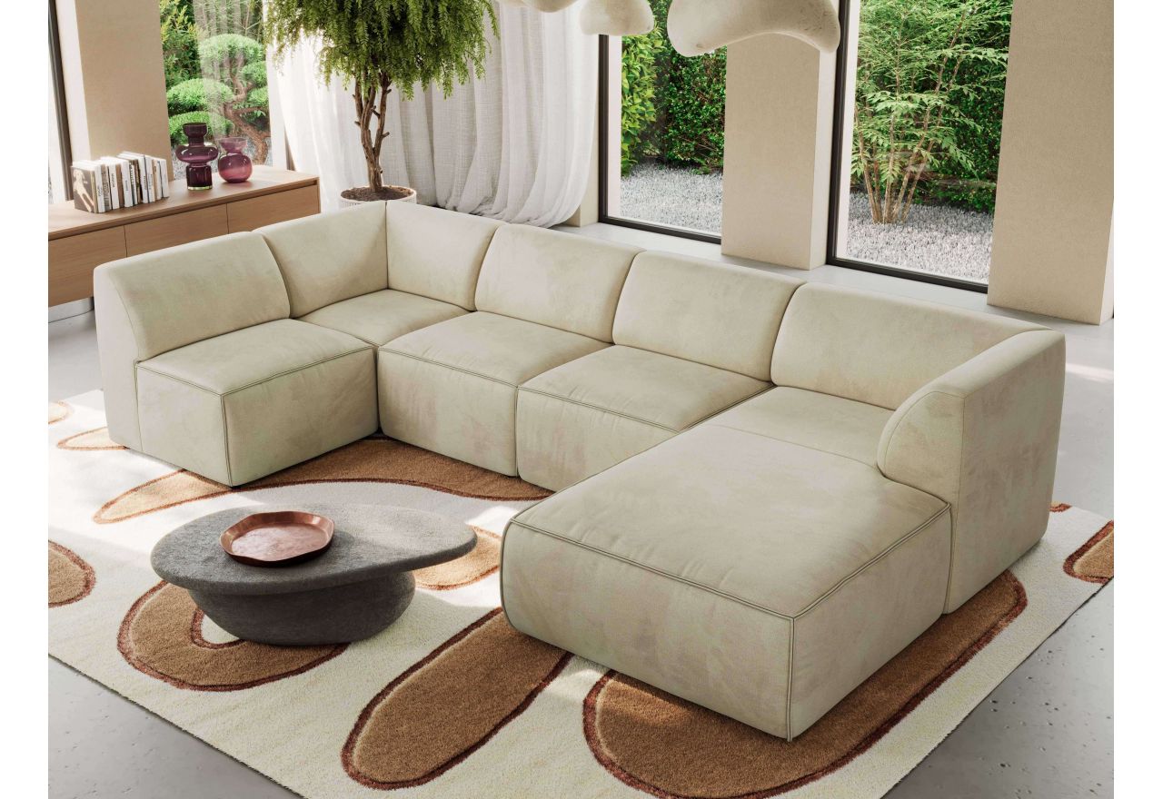 Narożnik MODARO U 6M - strona prawa - beżowy, welwet