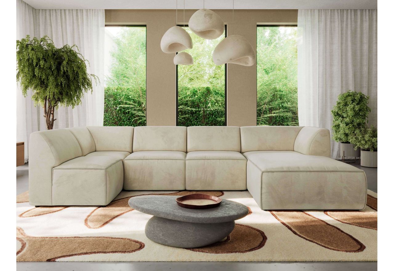 Narożnik MODARO U 6M - strona prawa - beżowy, welwet