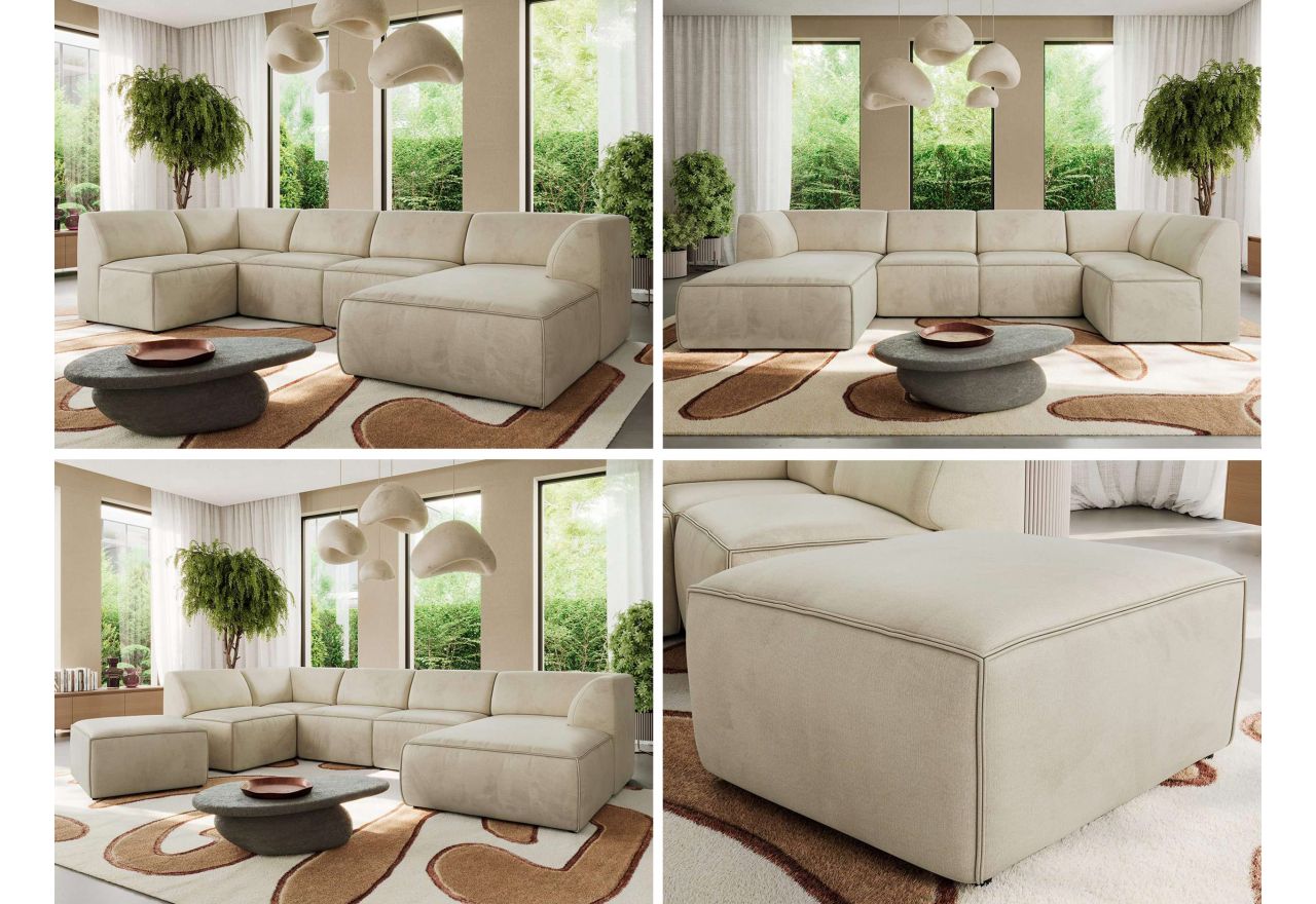 Narożnik MODARO U 6M - strona prawa - beżowy, welwet