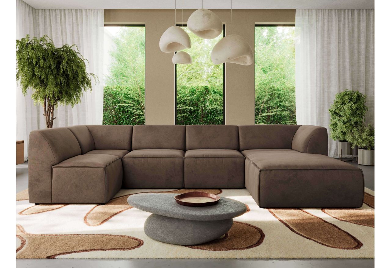 Narożnik MODARO U 6M - strona prawa - brązowy, welwet