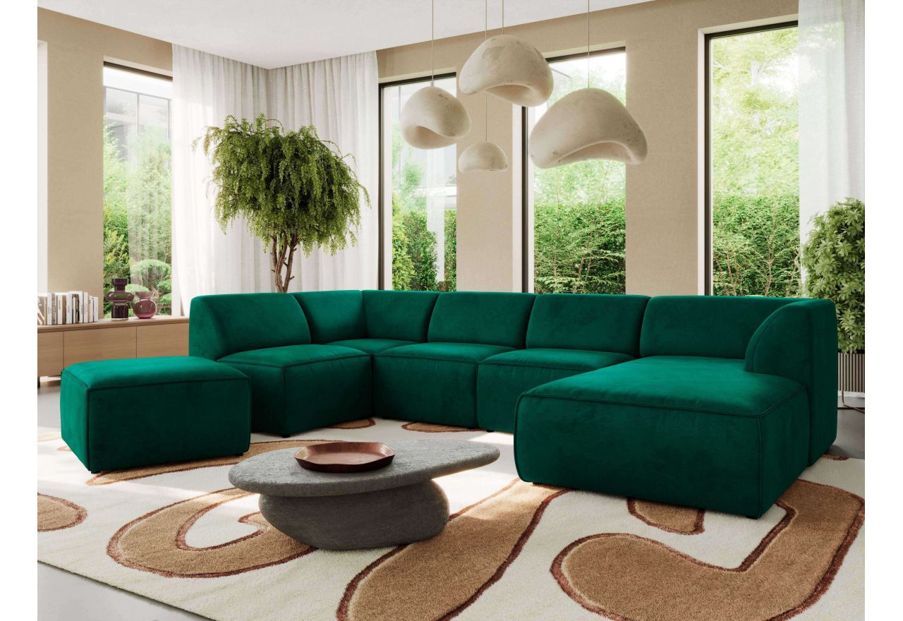 Narożnik MODARO U 6M - strona prawa - ciemnozielony, welwet